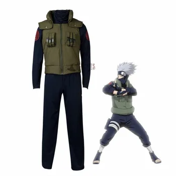 Anime Naruto Hatake Kakashi Cosplay Kostým Halloween Oblečení, vesty, košile, kalhoty, čelenka nastavit na zakázku velikost