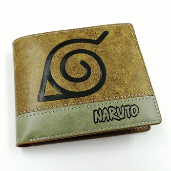 Anime Naruto Shippuden Konoha Peněženku s Mince Kapsa Držitele Karty Khaki Kožená Peněženka pro Muže