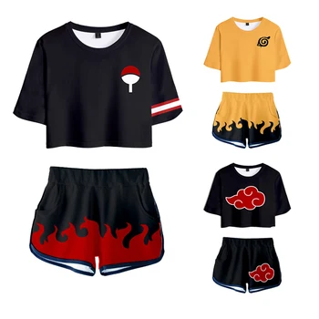 Anime, Naruto, Uchiha Itachi Cosplay T-Košile + Šortky Oblek Letní 3D Sasuke Kakashi Sexy dvoudílné Tričko Šortky Sady Naruto oblečení