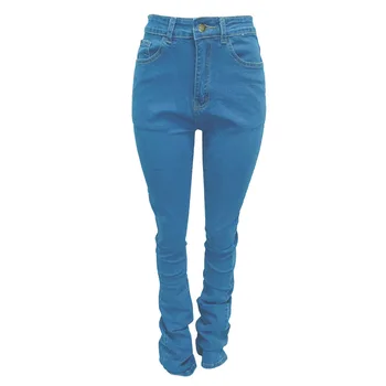 ANJAMANOR Sexy Skládaný Džíny zvláště Dlouhé Kalhoty pro Vysoké Ženy Modré Džínové Kalhoty, Vysoké Pasem Světlice Kalhoty Plus Velikosti D26-DI62