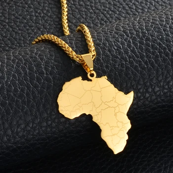 Anniyo Afrika Mapa Přívěsek Náhrdelníky pro Ženy, Muži, Barva Stříbrná/Zlatá Barva Africký Hip Hop Šperky, Svatební Party Dárek #160621