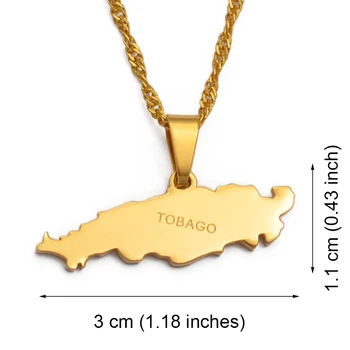 Anniyo Tobago Island Mapa Přívěsek Náhrdelníky pro Ženy, Dívky Zlatá Barva Mapy Šperky Dárky #035121