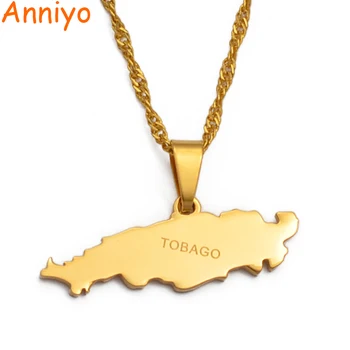 Anniyo Tobago Island Mapa Přívěsek Náhrdelníky pro Ženy, Dívky Zlatá Barva Mapy Šperky Dárky #035121