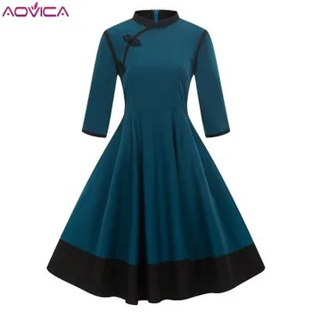 Aovica 3XL 4XL Plus Velikosti Ženy Oblečení Pin UP Vestidos Podzim Zima Retro Neformální Party Plášť Rockabilly 50s Vintage Šaty