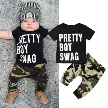 Army Camouflage Baby Boy Girl Set Krátký Rukáv Top Novorozence Oblek Boy Oděvy Tištěné Sady Dárek Oblek Dětské Oblečení Set Dětské