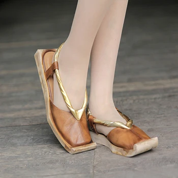 Artdiya Hot prodej originální kožené sandály náměstí toe hovězí kůže ženy boty kožené nízké podpatky ležérní sandály 088-13