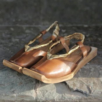 Artdiya Hot prodej originální kožené sandály náměstí toe hovězí kůže ženy boty kožené nízké podpatky ležérní sandály 088-13