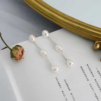 ASHIQI Přírodní Sladkovodní Pearl, Baroko, Dlouhé Náušnice, 925 Sterling Silver Ručně svatební Šperky Dárek pro ženy módní 2020