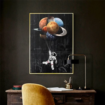 Astronaut Vesmíru olejomalby na Plátně, Děti Pokoj Dekor Snění Hvězdy, Plakát a Tiskové Obrazy na Stěnu pro Domácí Výzdobu