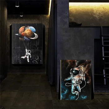 Astronaut Vesmíru olejomalby na Plátně, Děti Pokoj Dekor Snění Hvězdy, Plakát a Tiskové Obrazy na Stěnu pro Domácí Výzdobu