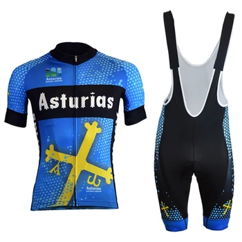 Asturias Muži Cyklistika Jersey Sety Kole Košile Gel Šortky Letní Krátký rukáv Vyhovuje Ropa Ciclismo Mtb Cykly Kit Hombre maillot