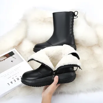 Asumer 2020 hot prodej originální kožené kotníkové boty ženy příroda vlny teplé zimní boty pohodlné ploché platformě sníh boty ženy