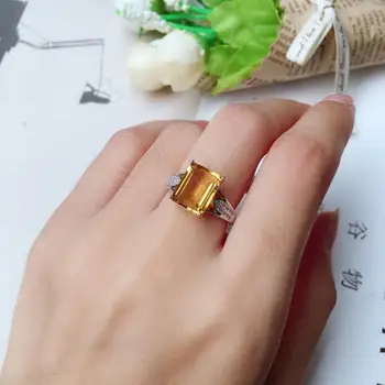 Atraktivní ženy prsten žlutý Citrín Prsten valentine prsten 925 sterling silver náměstí tvar, dobrá barva ženy strana dárek k narozeninám