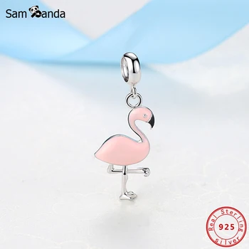 Autentické 925 Sterling Silver Korálek Kouzlo Tropické Flamingo Přívěsek Charms Fit Náramky, Náhrdelníky Ženy Diy Šperky
