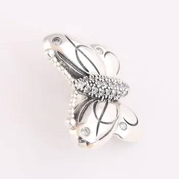 Autentické S925 Korálek Dekorativní Motýl S Crystal Kouzlo fit Lady Náramek Náramek DIY Šperky