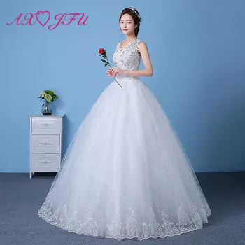 AXJFU V-neck malý květ bílé svatební Šaty princess vintage korálky crystal květina červená krajka turecko nevěsta svatební šaty