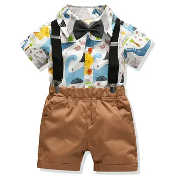Baby Boy Gentleman Oblečení, Oblek, Vysoce Kvalitní Krátký Rukáv Batole Motýlek Košile Topy+ Šortky Summer Set Dětské Oblečení
