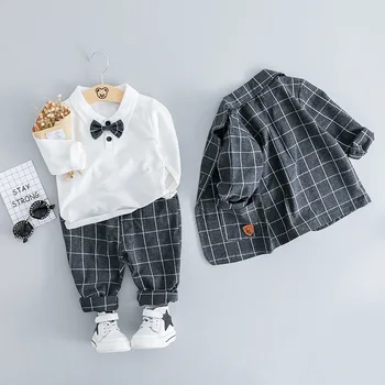 Baby Boy Oblečení Podzim Novorozence Oblečení Baby Formální Gentleman Oblečení Set T-shirt+Kabát+Kalhoty 3ks Oblečení pro Kojence, Oblečení Oblek