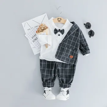 Baby Boy Oblečení Podzim Novorozence Oblečení Baby Formální Gentleman Oblečení Set T-shirt+Kabát+Kalhoty 3ks Oblečení pro Kojence, Oblečení Oblek