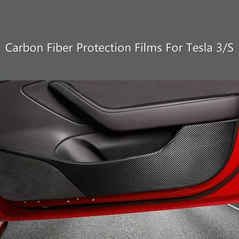 BAFIRE 4 Ks Uhlíkové Vlákno Dveře Auta Protection Filmů Pro Tesla Model 3 Model S Anti Kick Pad Boční Hrany Fólie Protector Samolepky