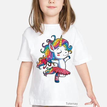 Baletní Tanečník Unicorn T shirt Děti Girls Rainbow Ballerina Dárky Strany t-shirt camisetas kawaii děti oblečení letní topy