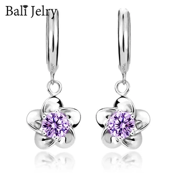 Bali Jelry Módní Stříbrné 925 Náušnice Šperky Ametyst Drahokam Květ Tvaru Náušnice Doplňky pro Ženy Zásnubní Dar