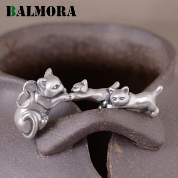 BALMORA 990 Čistého Stříbra Roztomilý 3D Přívěsek Kočka Pro Ženy, Muže Retro Zvířecí Přívěsek Thajské Stříbrné Šperky Dárkové Bez Řetězu