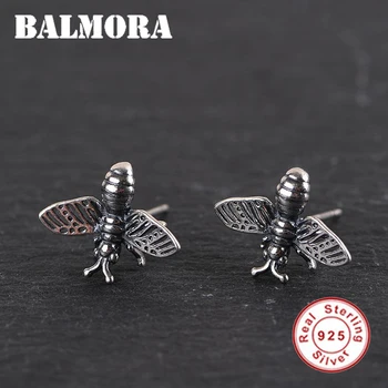 BALMORA Real 925 Sterling Silver Roztomilé včela Zvířat Náušnice Stud pro Ženy, Dívka, Dárek Starožitné Módní Šperky Brincos