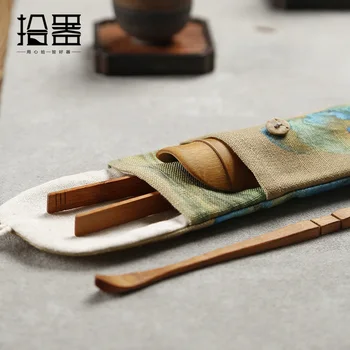 Bambus Čaj Tři-kus Bavlny a ložní Prádlo Skladování Taška Set Kung Fu Čajový Set Příslušenství Sáček Čaje Klip Šest Gentleman Čajové Příslušenství