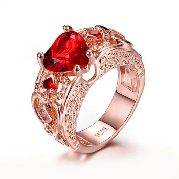 Bamos Ženské Zelené/Červené Srdce Ring AAA Zirkon Kámen Prsten Módní Rose Gold Naplněné Šperky, Zásnubní Slib Prsteny Pro Ženy