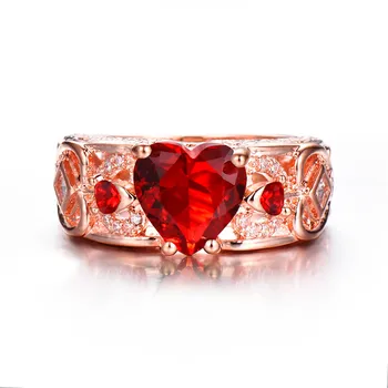 Bamos Ženské Zelené/Červené Srdce Ring AAA Zirkon Kámen Prsten Módní Rose Gold Naplněné Šperky, Zásnubní Slib Prsteny Pro Ženy