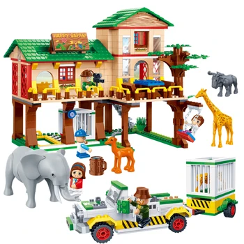 BanBao Stavební Bloky Národní Zoo Tábor Dům Safari Zvíře Slon Žirafa Model Cihly Vzdělávací Hračky, Děti, Děti 6651