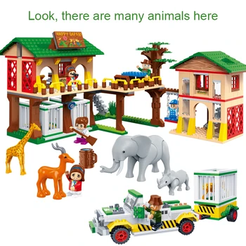 BanBao Stavební Bloky Národní Zoo Tábor Dům Safari Zvíře Slon Žirafa Model Cihly Vzdělávací Hračky, Děti, Děti 6651