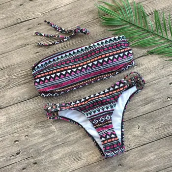 Bandeau Plavky Bikini Set Dámské Květinové Tisk Bikini Set Koupání dvoudílné Plavky Beach Oblek купальники для женщин 2020