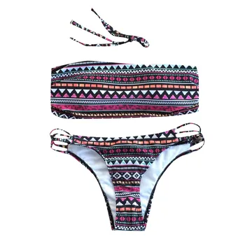 Bandeau Plavky Bikini Set Dámské Květinové Tisk Bikini Set Koupání dvoudílné Plavky Beach Oblek купальники для женщин 2020