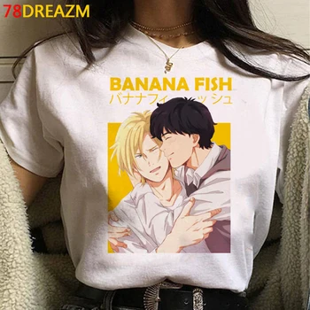 Banán Ryby tričko mužské pár 2021 japonské vintage t shirt estetické roztomilé bílé tričko