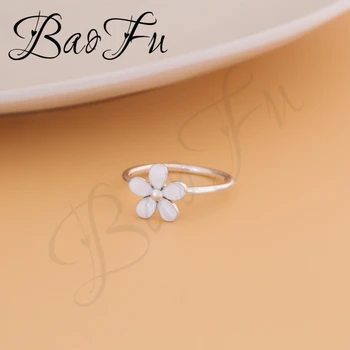 Baofu Nové 925 Sterling Silver Prsten Bílé Daisy Květina Jetel Štěstí Evropský Styl Vhodný Pro Originální Ženy Dárky