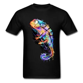 Barevné Chameleon T-shirt Men T Shirt Black Tričko Léto, Podzim, Kreslený XL Topy Bavlněné Odpališť Funky Streetwear Pokles Lodní dopravy