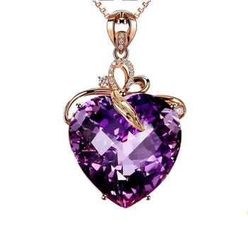 Barevné Přírodní Crystal Náhrdelníky Ženy Přívěsky Ve Tvaru Srdce Fialové Luxusní Módní Šperky Rakouské Drahokamu Svatební