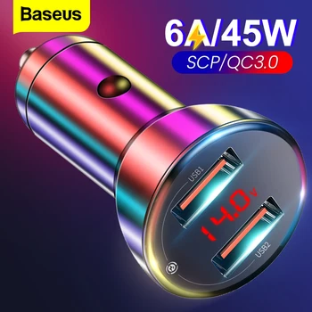 Baseus 45W Kovové Dual USB Rychlé Nabíjení 4.0 3.0 Nabíječka do Auta SCP QC4.0 QC3.0 Rychlé USB Auto Nabíječka Pro iPhone Xiaomi Mobilní Telefon