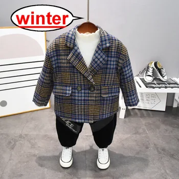 Batole Chlapce Sada Oblečení Podzim Zima Děti Kabát+Pletený Svetr+ Plus Sametové Kalhoty Sady Chlapeček Tlusté Teplé Oblečení Obleky