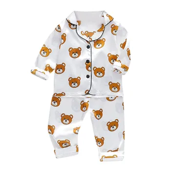 Batole dítě Dítě, Dívka, Chlapec bavlněné Oblečení Pyžamo Dlouhý Rukáv Cartoon Bear Topy+Kalhoty, oblečení na Spaní noční úbory Domů nosit oblečení