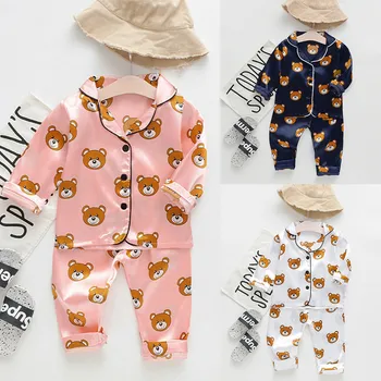 Batole dítě Dítě, Dívka, Chlapec bavlněné Oblečení Pyžamo Dlouhý Rukáv Cartoon Bear Topy+Kalhoty, oblečení na Spaní noční úbory Domů nosit oblečení