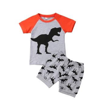 Batole, Děti, Dítě, Chlapec Dinosaurus Topy Stripe T-shirt Krátké Kalhoty, Oblečení, Oblečení