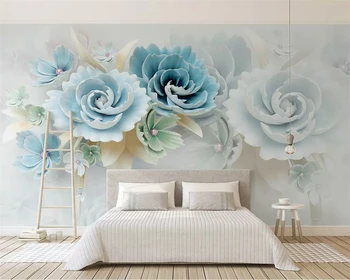 Beibehang Přizpůsobené moderní krásné 2019 nové 3d reliéfní květy modré čerstvé TV pozadí tapety home decor wallpaper