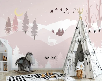Beibehang Přizpůsobené moderní Nordic ručně malovaný les jelení hora dětský pokoj interiér pozadí tapety