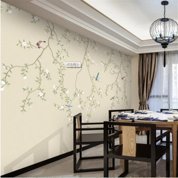 Beibehang Tapety nástěnné vlastní obývací pokoj, ložnici, Čínském stylu, ručně malované švestka květ pero a pták nástěnné domácí dekoraci