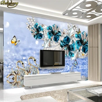 Beibehang Vlastní Fotografie Tapety Nástěnná Nálepka Luxusní Swan Modrý Květ Vodoznak Šperky TV Pozadí Stěny papel de parede