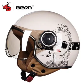 BEON Helmu Vrtulník 3/4 Open Face Vintage Moto Přilba Moto Helmice, Casco Capacete Muži Ženy Skútr, Motorku, Helmu