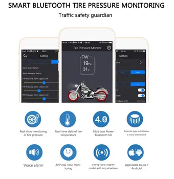 Bezdrátové Motocykl Bluetooth, Systém Monitorování Tlaku v Pneumatikách TPMS Mobilní Telefon APP Detekce 2 Vnější Senzory